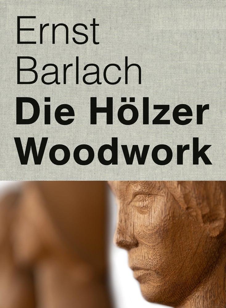 Elegant chestnut wood face carving to lower cover, Ernst Barlach Die Holzer Woodwork in black font to upper grey textured cover
