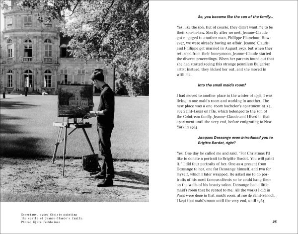 Book cover of Christo and Jeanne-Claude: The Early Years, with an early photo of the art duo gazing at each other. Published by Verlag Kettler.