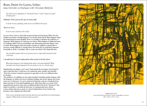 White book cover of Jana Schröder, The Early Years, featuring the female artist staring sternly at the camera as she stand on step of campervan. Published by Verlag Kettler.