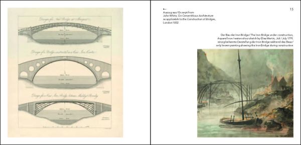 White book cover of Iron Bridge, England, Hefte zur Baukunst Volume 2, with cast iron arch bridge crossing over the River Severn in Shropshire. Published by Verlag Kettler.