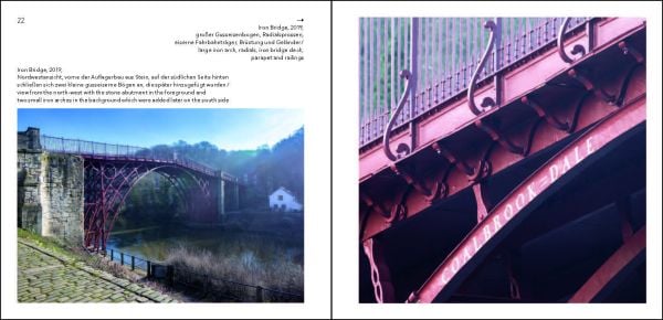 White book cover of Iron Bridge, England, Hefte zur Baukunst Volume 2, with cast iron arch bridge crossing over the River Severn in Shropshire. Published by Verlag Kettler.