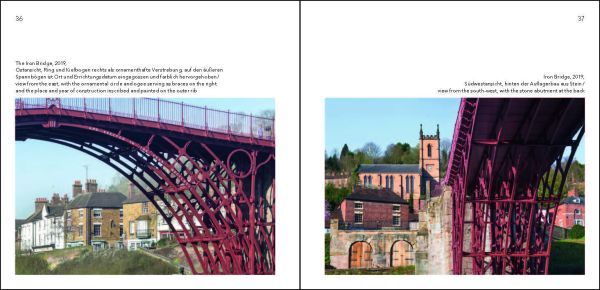White book cover of Iron Bridge, England, Hefte zur Baukunst Volume 2, with cast iron arch bridge crossing over the River Severn in Shropshire. Published by Verlag Kettler.
