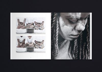 Black cover of Gladys Kalichini, …these gestures of memory, with plume of white powdery substance to left. Published by Verlag Kettler.