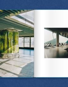 Blue book cover of Marc Krause, Airport Frankfurt, with photo of a deserted Frankfurt airport lounge. Published by Verlag Kettler.