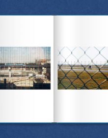 Blue book cover of Marc Krause, Airport Frankfurt, with photo of a deserted Frankfurt airport lounge. Published by Verlag Kettler.