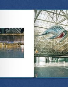Blue book cover of Marc Krause, Airport Frankfurt, with photo of a deserted Frankfurt airport lounge. Published by Verlag Kettler.
