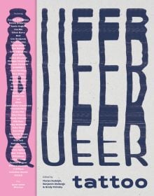 Book cover of Queer Tattoo, with wavy blue font. Published by Verlag Kettler.