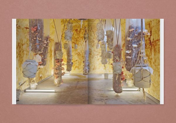 Book cover of Daniel Lie, Scales of Decay, with decaying terracotta pots with flaking paint, wrapped in cloth fastening with string. Published by Verlag Kettler.