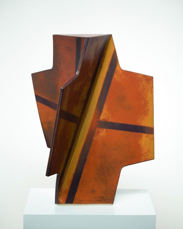 Book cover of Materiality: The Miller Ceramic Art Collection, with a bell shaped terracotta ceramic. Published by Arnoldsche Art Publishers.