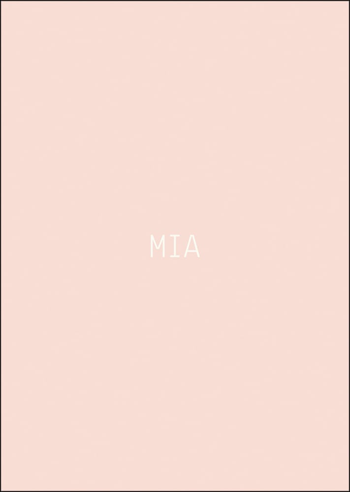 Pale pink cover with Mia in white font to centre