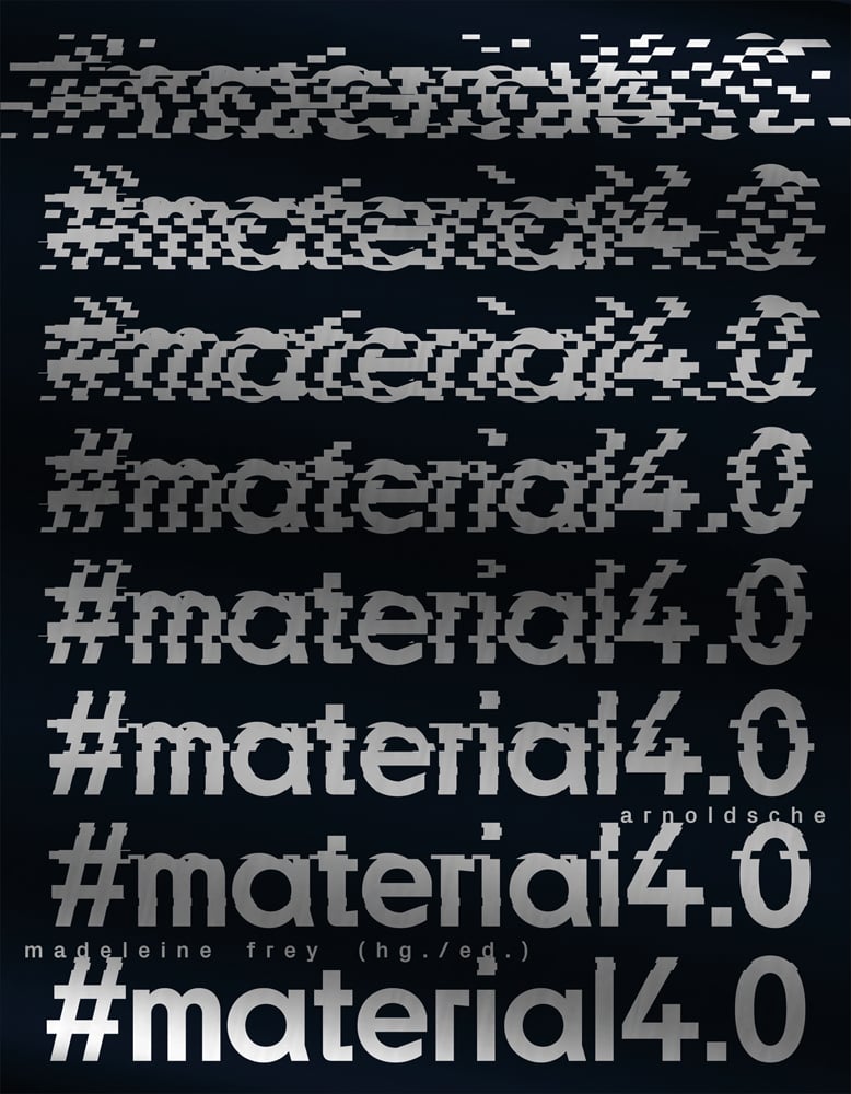 #material4.0 repeated in silver grey font on black cover, fuzzy pixilation to top 6 lines of repeated text