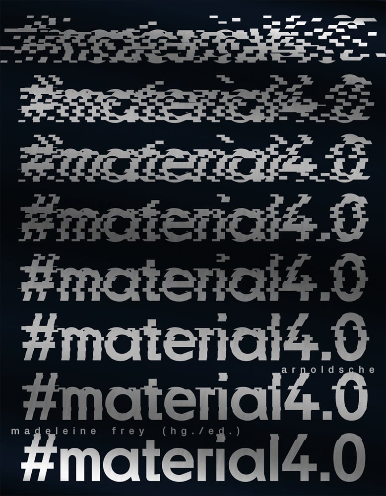 #material4.0 repeated in silver grey font on black cover, fuzzy pixilation to top 6 lines of repeated text