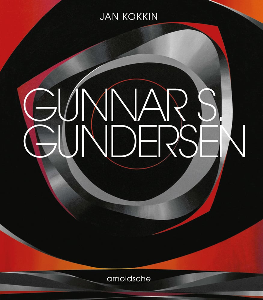 Abstract paintings in red, grey and black with 3D effect, GUNNAR S. GUNDERSEN in white font to centre.