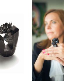 2 overlaid pictures of female face with transparent wolf head over top, black cover, HUNT Kadri Mälk's Jewellery Collection in white font below.
