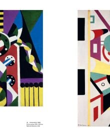 Multicoloured abstract painting with sharp and organic shapes, Thorvald Hellesen 1888-1937 in white font to lower left.