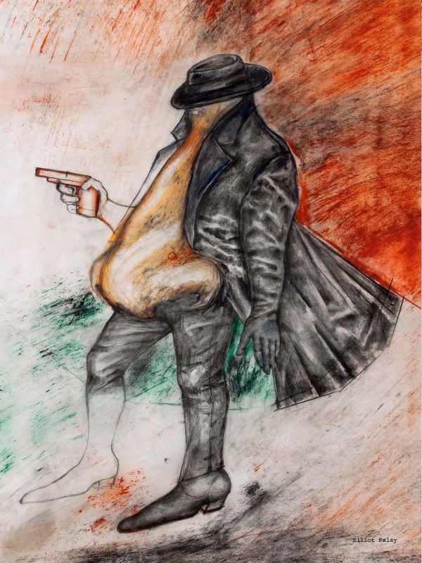 Sketch of nude figure with a black cat's head, on cover of 'Margit Koppendorfer, Costume Designs', by Arnoldsche Art Publishers.