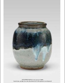 Brown and off white glazed ceramic pot with short base, on cover of 'Heidi Kippenberg', by Arnoldsche Art Publishers.