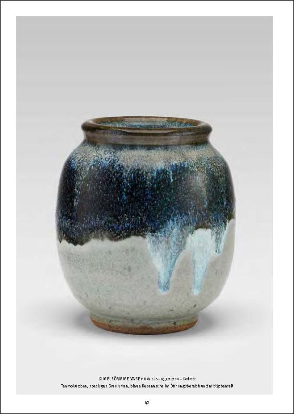 Brown and off white glazed ceramic pot with short base, on cover of 'Heidi Kippenberg', by Arnoldsche Art Publishers.