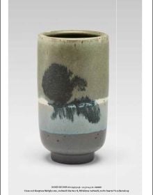 Brown and off white glazed ceramic pot with short base, on cover of 'Heidi Kippenberg', by Arnoldsche Art Publishers.