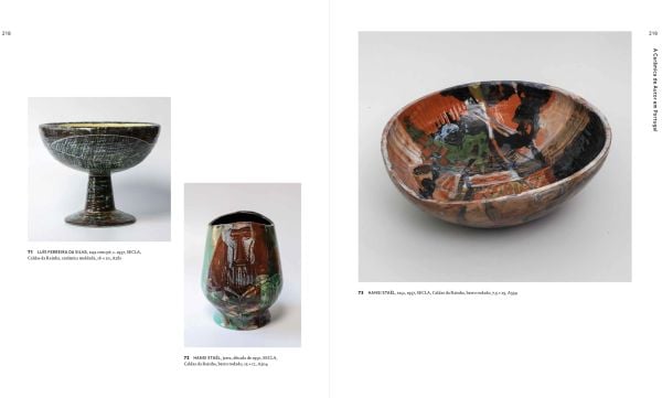 Terracotta and green ceramic sculpture of human heart on off white cover of 'À Roda, Cerâmica de Autor em Portugal no Século XX', by Arnoldsche Art Publishers.