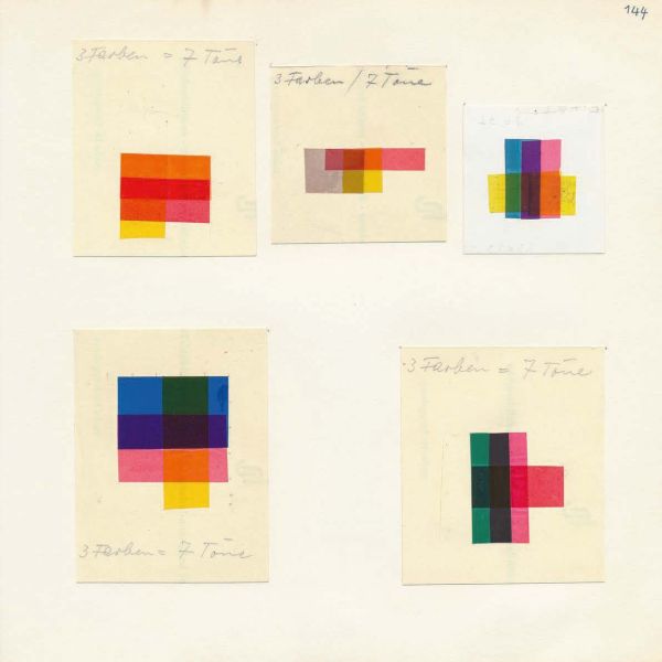 Coloured squares on cream cover of 'Wissendes Gestalten, Die Gestaltungslehre des Bauhäuslers Hanns Hoffmann-Lederer', by Arnoldsche Art Publishers.