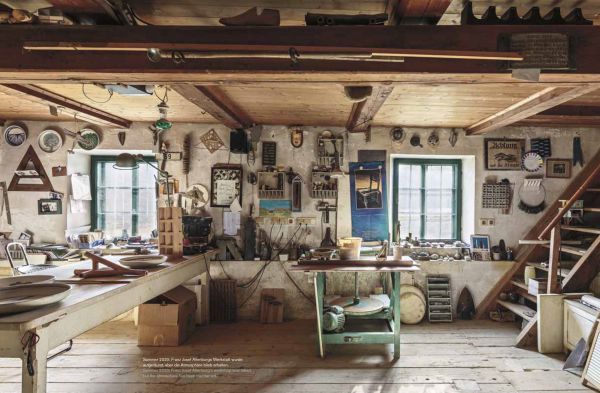 White male artist in white apron to right, on cover of 'Franz Josef Altenburg, Clay and Form', by Arnoldsche Art Publishers.