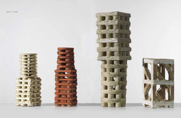 White male artist in white apron to right, on cover of 'Franz Josef Altenburg, Clay and Form', by Arnoldsche Art Publishers.