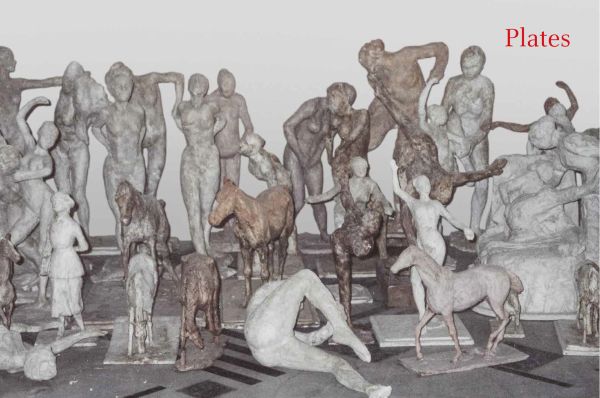 Pale grey cover of Gregory Hedberg's The Degas Plasters, Groundbreaking revelations about Degas’ sculpture and the Hébrard bronzes, featuring a plaster sculpture of female ballerina with one arm in air, on plinth. Published by Arnoldsche Art Publishers.