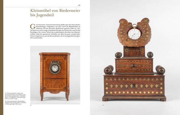 Book cover of Taschenuhrständer – Pocket-Watch Stands – Porte-montre, with an ornate pocket watch stand featuring a green bird to top. Published by Arnoldsche Art Publishers.