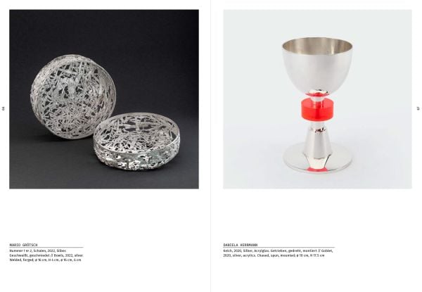 Book cover of Silver Triennial International, 20th Worldwide Competition, with silver metal ball bearings fused together. Published by Arnoldsche Art Publishers.