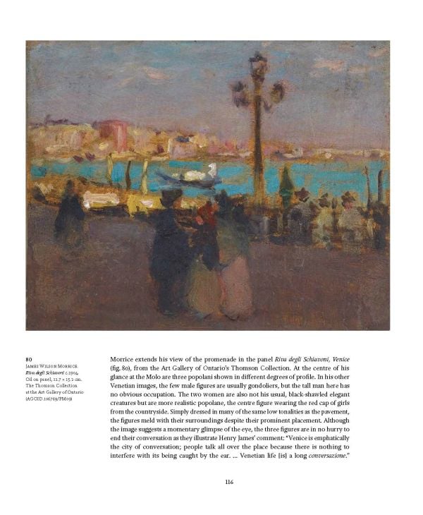 Book cover of James Wilson Morrice, Paintings and Drawings of Venice, with an impressionist painting of Cathedral, with a street of people below. Published by Arnoldsche Art Publishers.