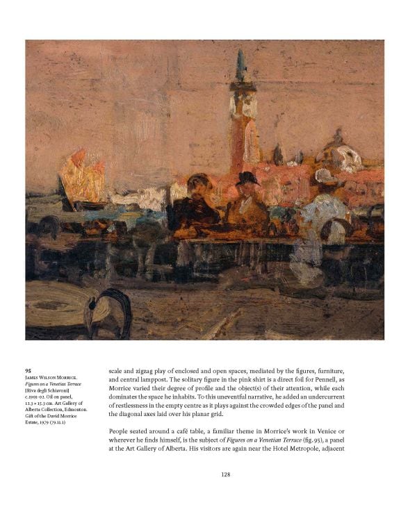 Book cover of James Wilson Morrice, Paintings and Drawings of Venice, with an impressionist painting of Cathedral, with a street of people below. Published by Arnoldsche Art Publishers.