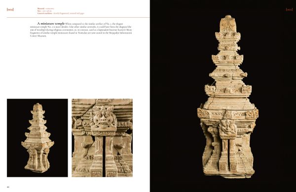 Book cover of Majapahit, Sculptures from a Forgotten Kingdom, with a terracotta sculpture of figure crossed-legged on plinth. Published by Arnoldsche Art Publishers.