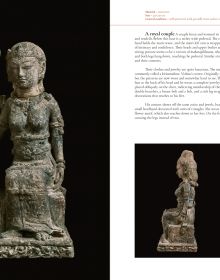 Terracotta sculpture of figure crossed-legged on plinth, on cover of 'Majapahit, Sculptures from a Forgotten Kingdom', by Arnoldsche Art Publishers.