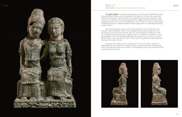 Book cover of Majapahit, Sculptures from a Forgotten Kingdom, with a terracotta sculpture of figure crossed-legged on plinth. Published by Arnoldsche Art Publishers.