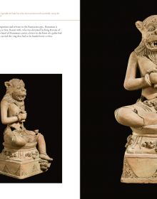 Book cover of Majapahit, Sculptures from a Forgotten Kingdom, with a terracotta sculpture of figure crossed-legged on plinth. Published by Arnoldsche Art Publishers.