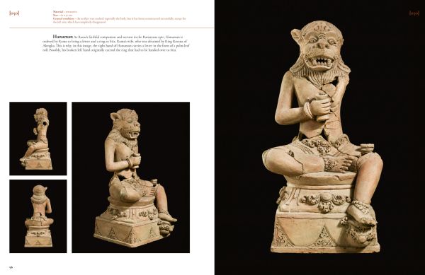 Book cover of Majapahit, Sculptures from a Forgotten Kingdom, with a terracotta sculpture of figure crossed-legged on plinth. Published by Arnoldsche Art Publishers.