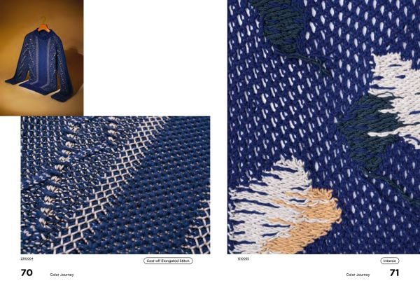 Book cover of Color in Knitting, with a collection of multi-colored knitwear. Published by Arnoldsche Art Publishers.