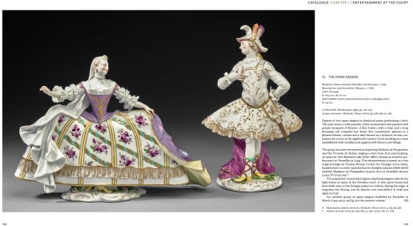 Book cover of Magnificence of Rococo: Kaendler’s Meissen Porcelain Figures, with a porcelain figurine of two figures. Published by Arnoldsche Art Publishers.