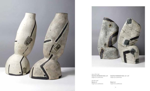 Book cover of David Whiting's Seeing with Another Eye: ceramics – sculpture – painting: The Anthony Shaw Collection, with abstract sculpture, lamp behind. Published by Arnoldsche Art Publishers.