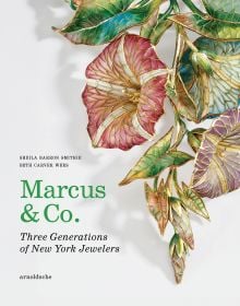 Book cover of Marcus & Co.: Three Generations of New York Jewelers, featuring an 18 Karat Gold, Plique-à-jour Enamel Pendant-Brooch and Chain. Published by Arnoldsche Art Publishers.