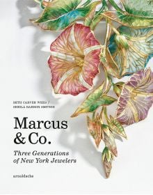 Book cover of Marcus & Co.: Three Generations of New York Jewelers, featuring an 18 Karat Gold, Plique-à-jour Enamel Pendant-Brooch and Chain. Published by Arnoldsche Art Publishers.