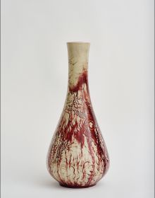 Book cover of Kindred Spirits: 100 Japanese Ceramics in Chinese Style. The Shen Zhai Collection, featuring a ceramic vase painted with blossom trees and deer. Published by Arnoldsche Art Publishers.