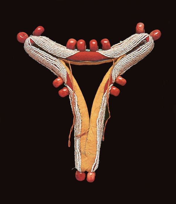 Book cover of Lynn Levenberg's Tibetan Women’s Jewelry, with a Tibetan Ga’u Box set with Turquoise and glass Dzi Beads. Published by Arnoldsche Art Publishers.