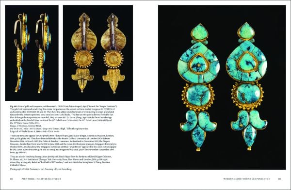 Book cover of Lynn Levenberg's Tibetan Women’s Jewelry, with a Tibetan Ga’u Box set with Turquoise and glass Dzi Beads. Published by Arnoldsche Art Publishers.
