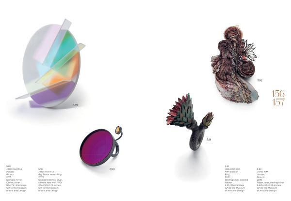 Book cover of Feast: Contemporary Jewelry from the Susan Beech Collection, featuring a figure in red dress wearing a large gold bangle made of cord. Published by Arnoldsche Art Publishers.