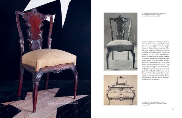 Book cover of Berlin Deko: Central European Furniture from 1910 to 1930, featuring a carved figure on the side of a piece of wood furniture. Published by Arnoldsche Art Publishers.