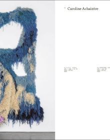 Book cover of Textile Practices: Forty Female Artists and Designers from Europe; featuring a model in a large blue floral dress. Published by Arnoldsche Art Publishers.