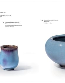 Book cover of The Magic of Ceramic Glazes: Nils Thorsson and the Artist Stoneware of Royal Copenhagen 1932–1975; featuring a blue and pink ceramic glazed surface. Published by Arnoldsche Art Publishers.