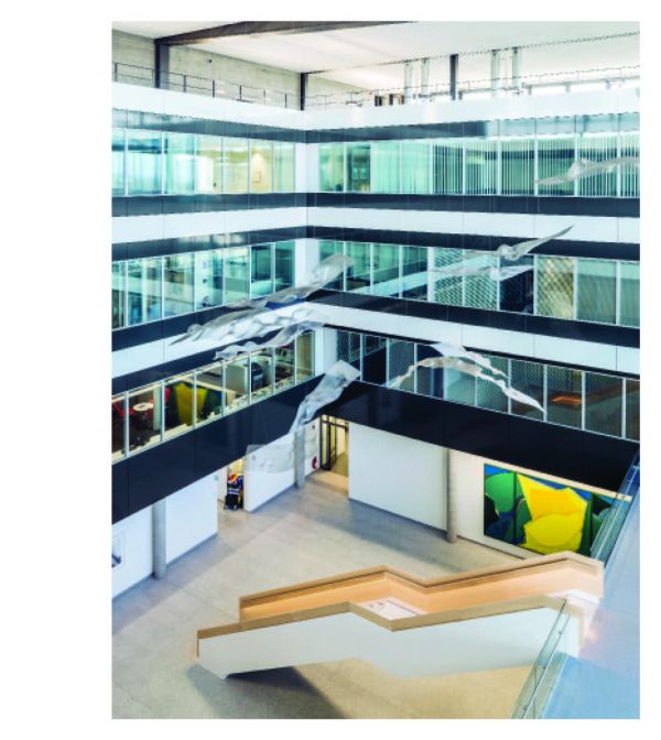 Painting of tree twigs and leaves in blue, on white cover of 'Healing Art, How art in hospitals promotes healing', by Avedition Gmbh.